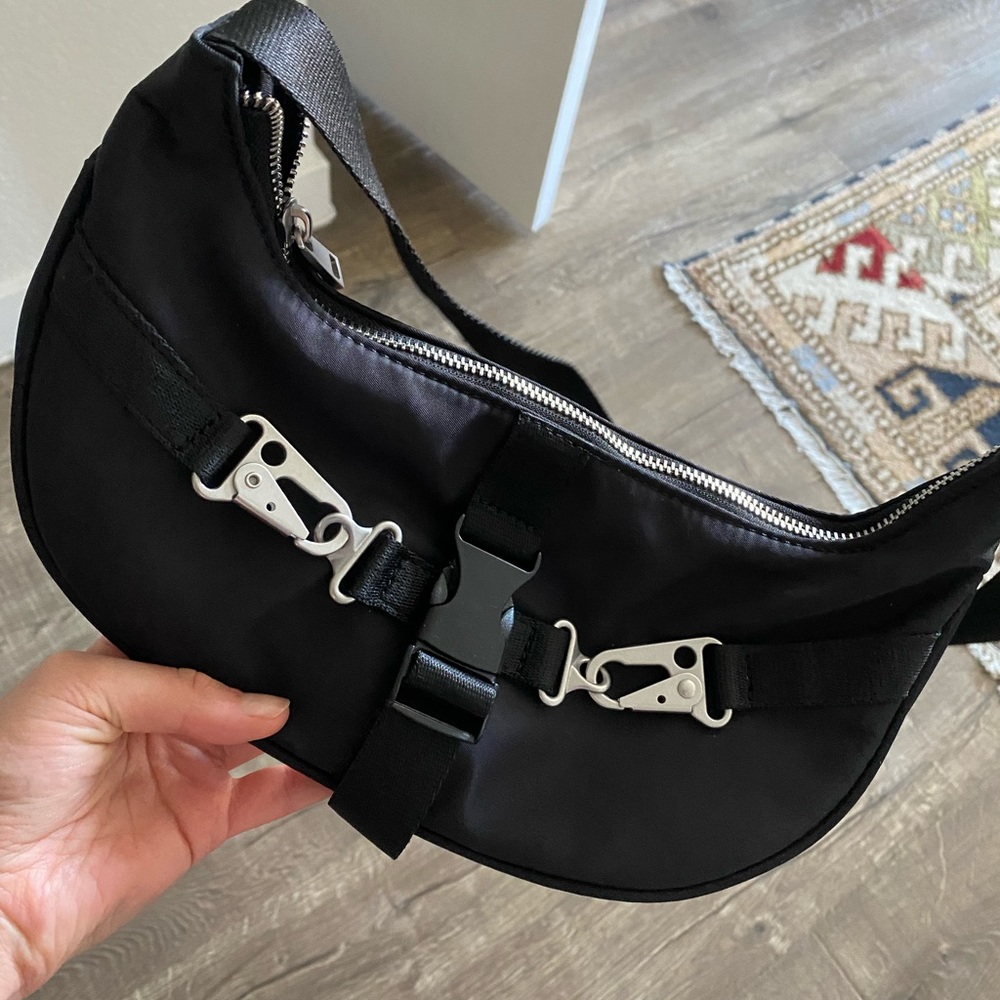 Nylon Black Shoulder Bag with Silver Hardware